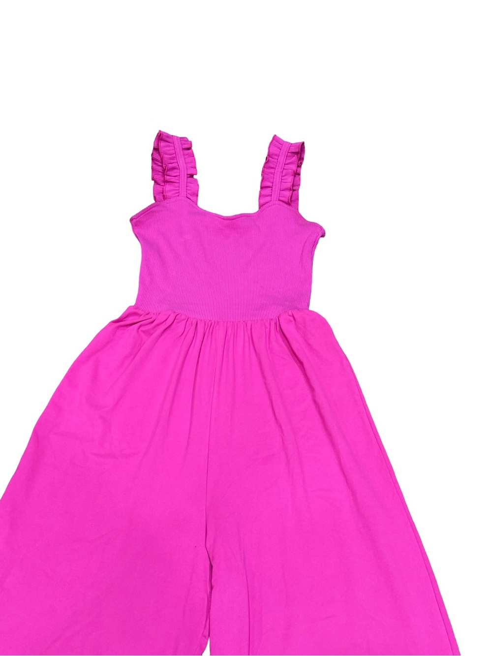 💖 Entro Hot Pink Cropped Wide Leg Jumpsuit Ruffled Strap Size Small - Picture 3 of 14